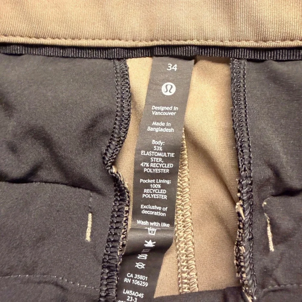 Lululemon Commission Slim-Fit Pant 34 Tan Khaki Warpstreme Chino Dress Casual